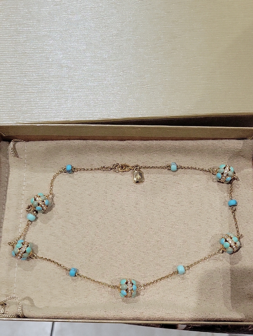 Ralph Lauren Gold-Tone Necklace with Turquoise Bead Stations